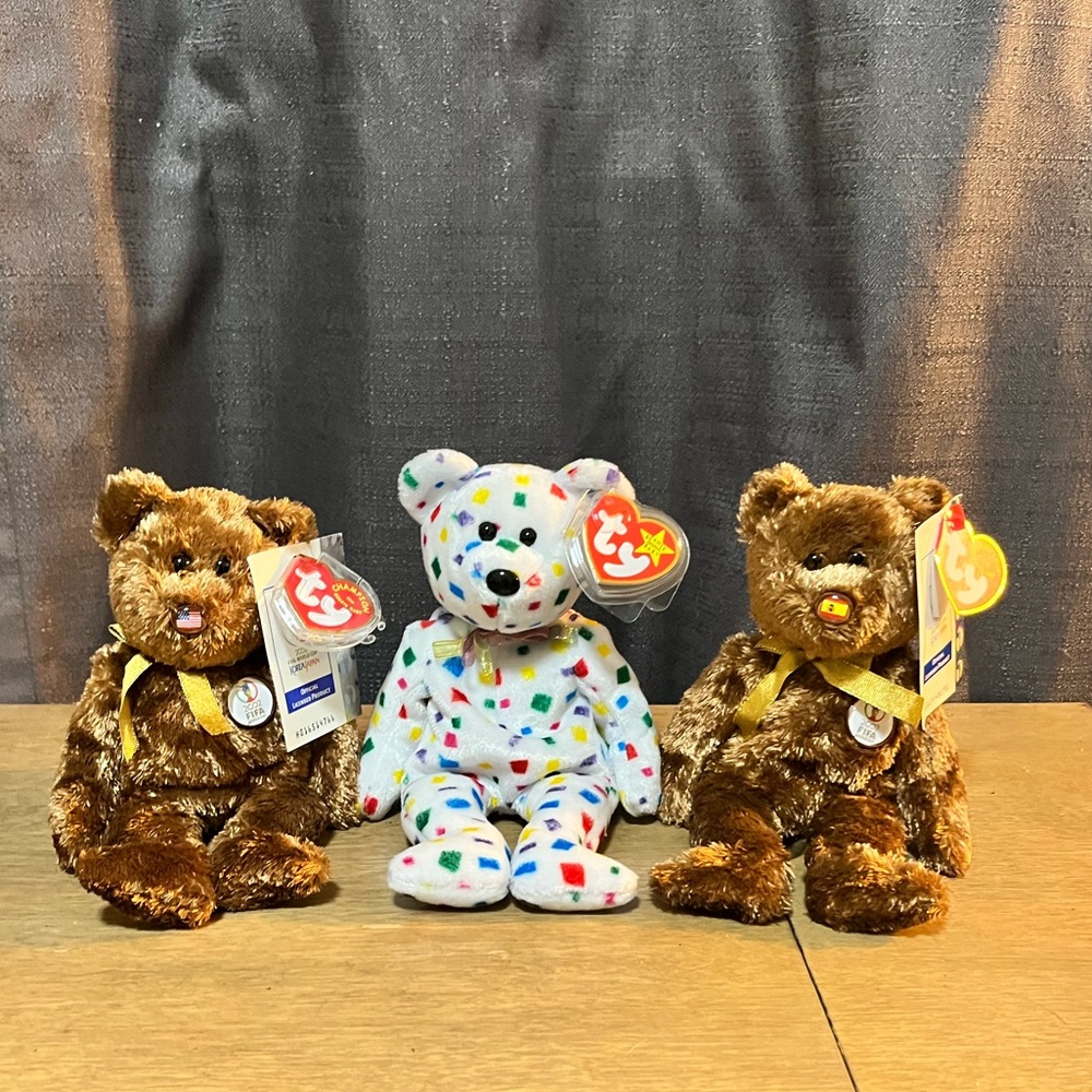 Rare Ty Beanie Babies Champion United States, Champion Spain, and TY2K.